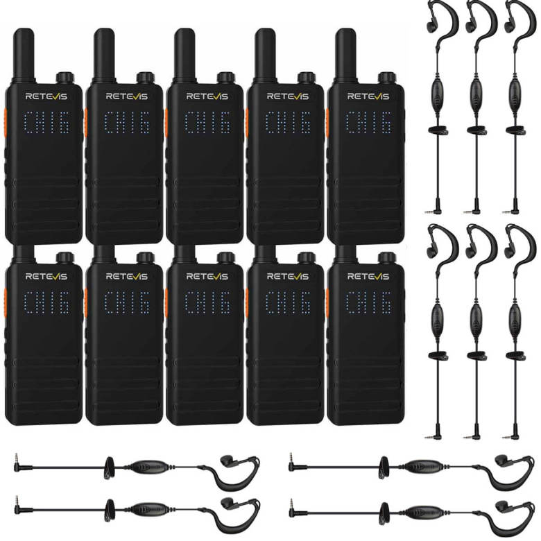 Retevis B63H PMR446 Radio 10 Packs with Earpieces | License-Free | Ultra Thin | Hidden Display | Long Battery Life | Type-C Charging