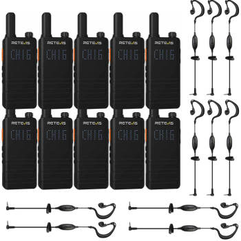 Retevis B63H PMR446 Radio 10 Packs with Earpieces | License-Free | Ultra Thin | Hidden Display | Long Battery Life | Type-C Charging
