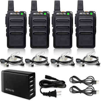 Retevis RT19 FRS Radio with Earpieces and 5-Port Charger | License-Free | 1300mAh Battery | Compact Design | VOX