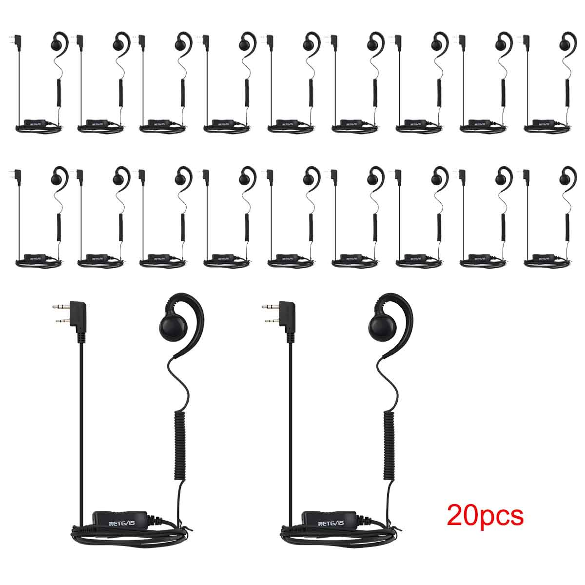EEK021 2 Pin Walkie Talkie Earpiece Soft C-Type Earhook Headsets 20Pack