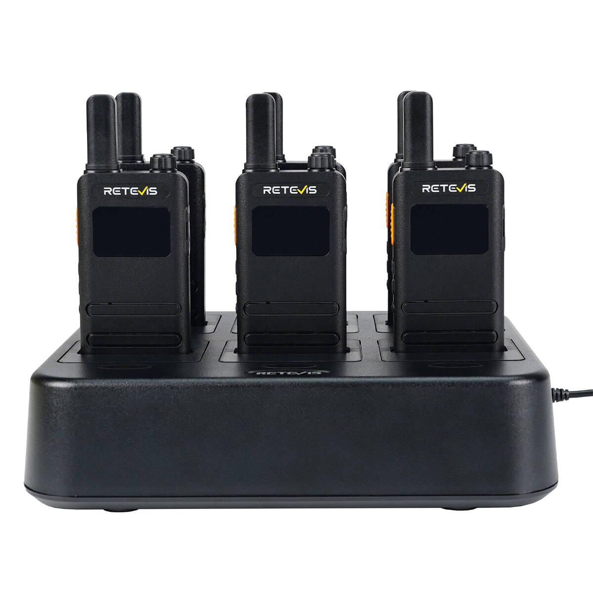 B3S Mini FRS Portable 2 Way Radios (6 PCS) + Earpieces + 6-Way Charger