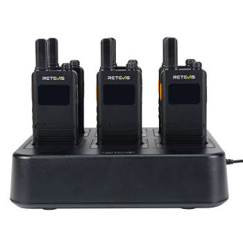 Retevis B3S FRS Radio 6 Packs with Earpieces and 6-Way Charger | License-Free | Ultra-Thin | LCD Display | Long Battery Life | USB-C Charging