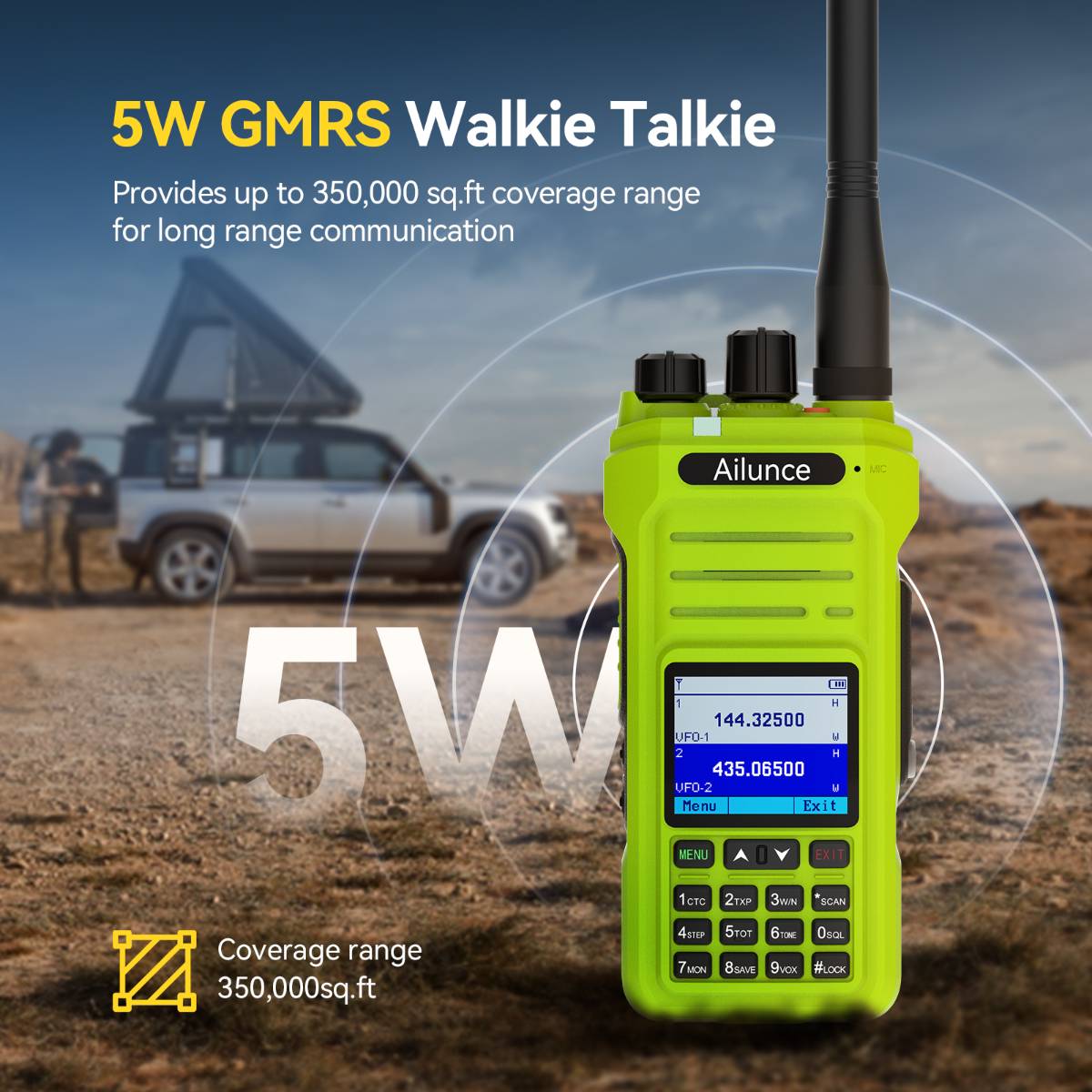 Ailunce HA1G IP67 Rugged GMRS Radio with Long 14.17in SMA-M Antenna(UHF 400-480 MHz)