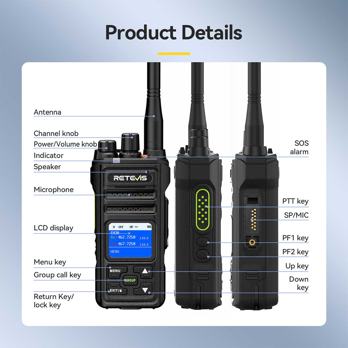 Retevis NR30S High Power Walkie Talkie with Noise Reduction for Business 6pack