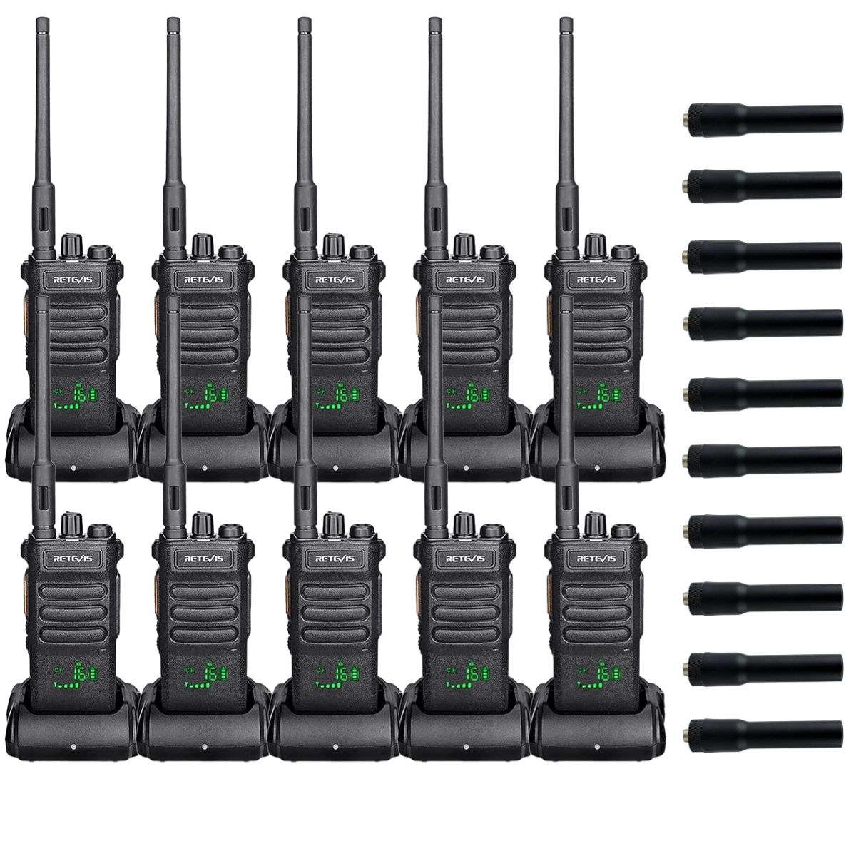 Retevis RT86 Long Range Handheld UHF Radio with Portable Antenna Bundle (10 Pack)