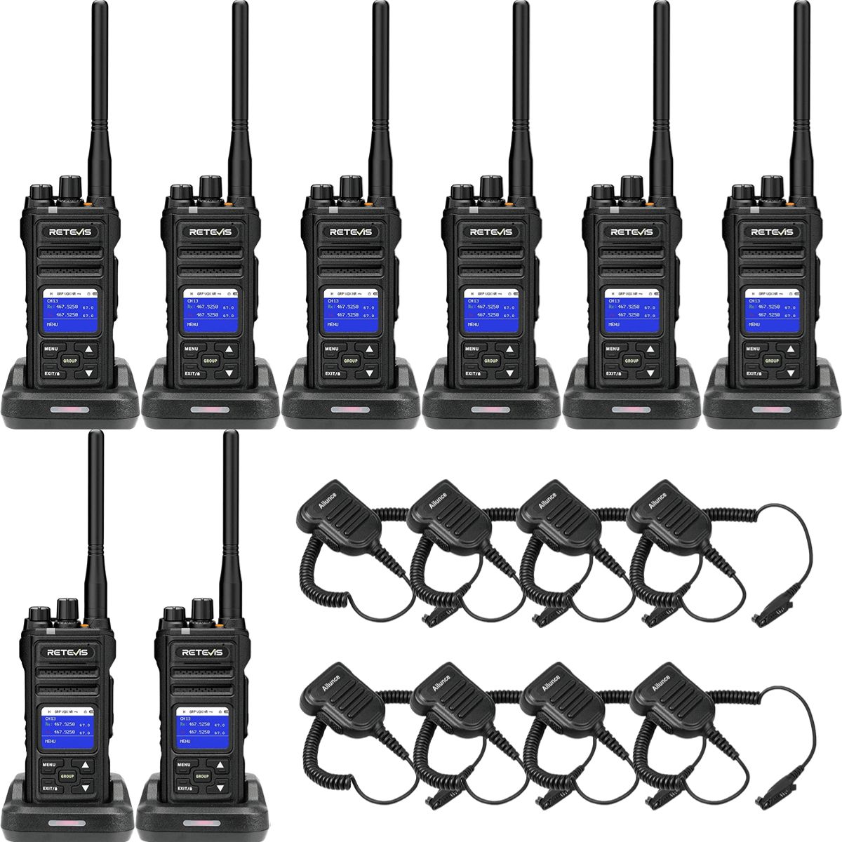Retevis NR30S Noise-Cancelling High Power GMRS Handheld Radio with Speaker Mic Bundle 8Pack