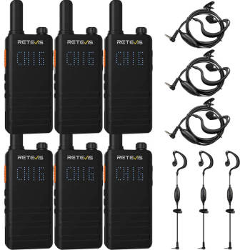 Retevis B63H PMR446 Radio 6 Packs with Earpieces | License-Free | Ultra Thin | Hidden Display | Long Battery Life | Type-C Charging