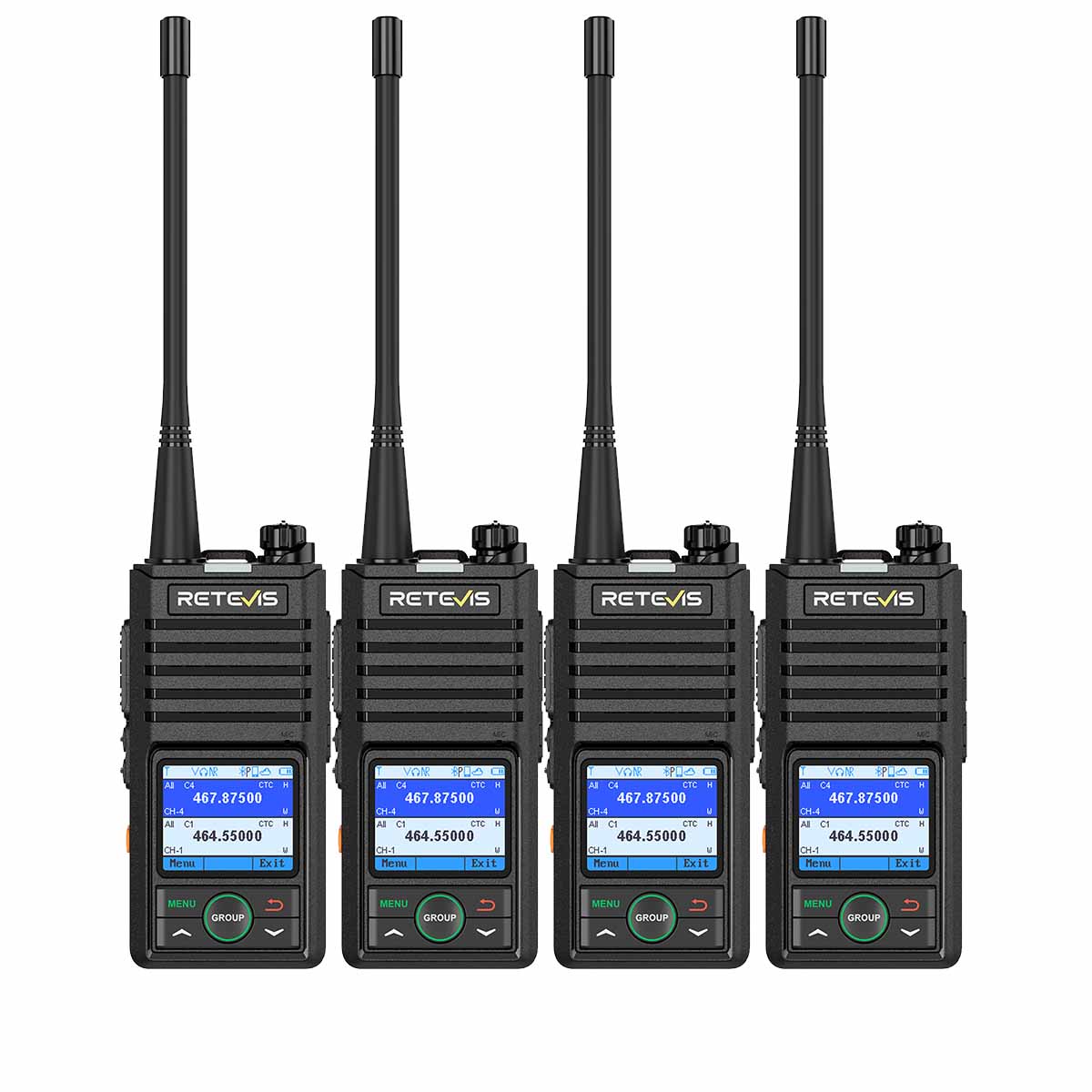 RB58 Bluetooth APP Programming Rechargeable Walkie Talkie 4 Pack