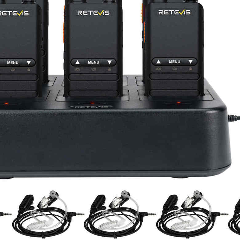 Retevis B63B PMR446 Radio 6 Packs with 6-Way Charger and 10 Earpieces | License-Free | Ultra Thin | Type-C Charging | Long Battery Life