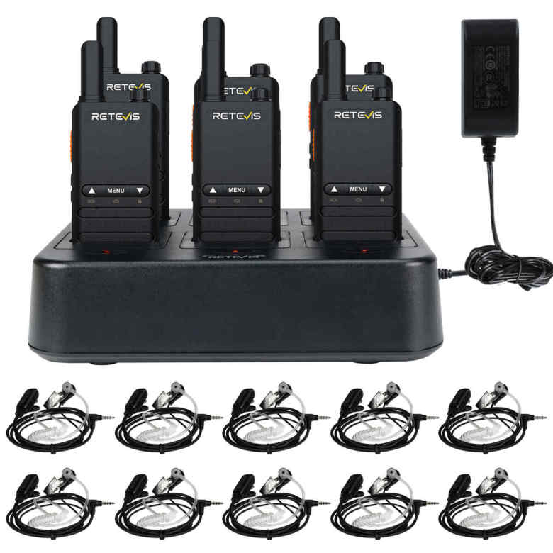 Retevis B63B PMR446 Radio 6 Packs with 6-Way Charger and 10 Earpieces | License-Free | Ultra Thin | Type-C Charging | Long Battery Life