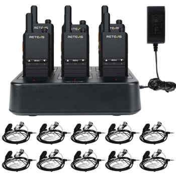 Retevis B63B PMR446 Radio 6 Packs with 6-Way Charger and 10 Earpieces | License-Free | Ultra Thin | Type-C Charging | Long Battery Life