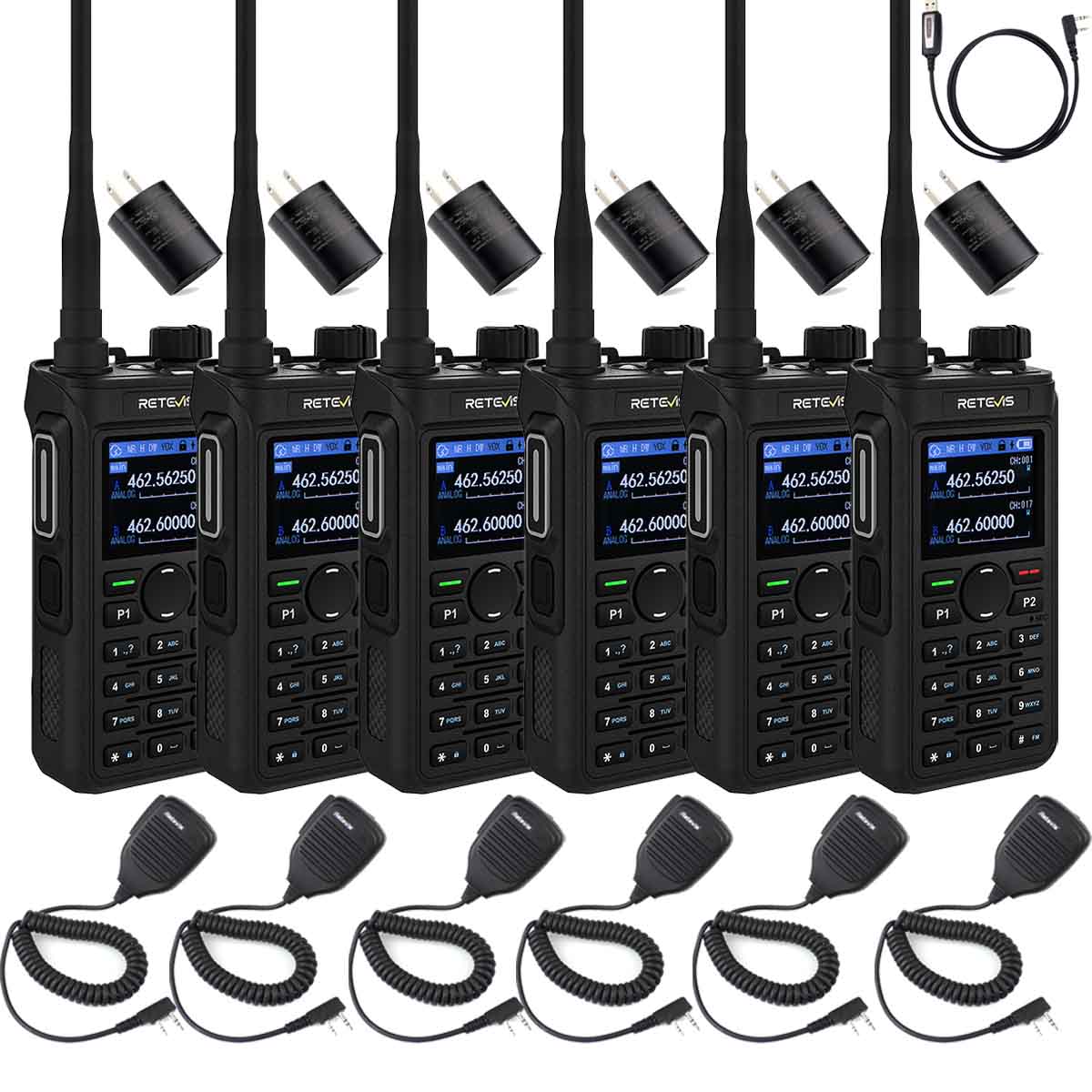 Retevis C2 GMRS High Power with Group Call and Alarm Business Radio with Microphone 6 Pack