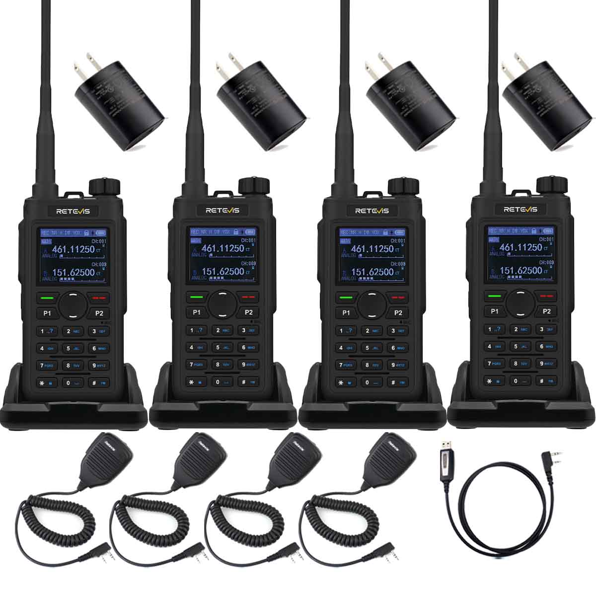 Retevis C62 UV Dual Band Full Keyboard with Flashlight Business Radio with Microphone 4 Pack
