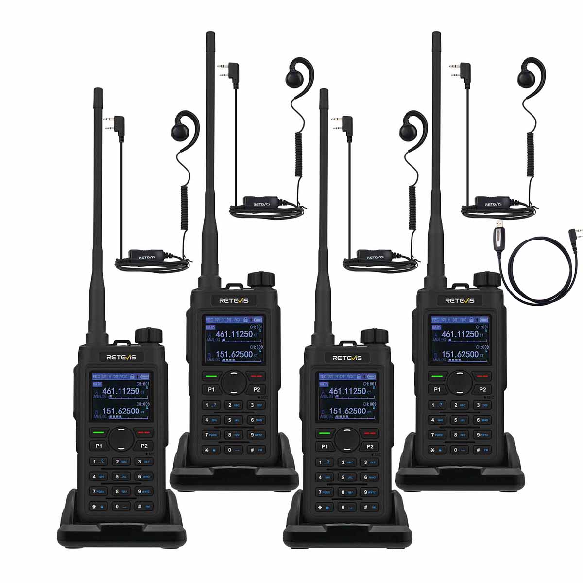 Retevis C62 5W UV Long Range Durable Business Radio with Earpiece 4 Pack