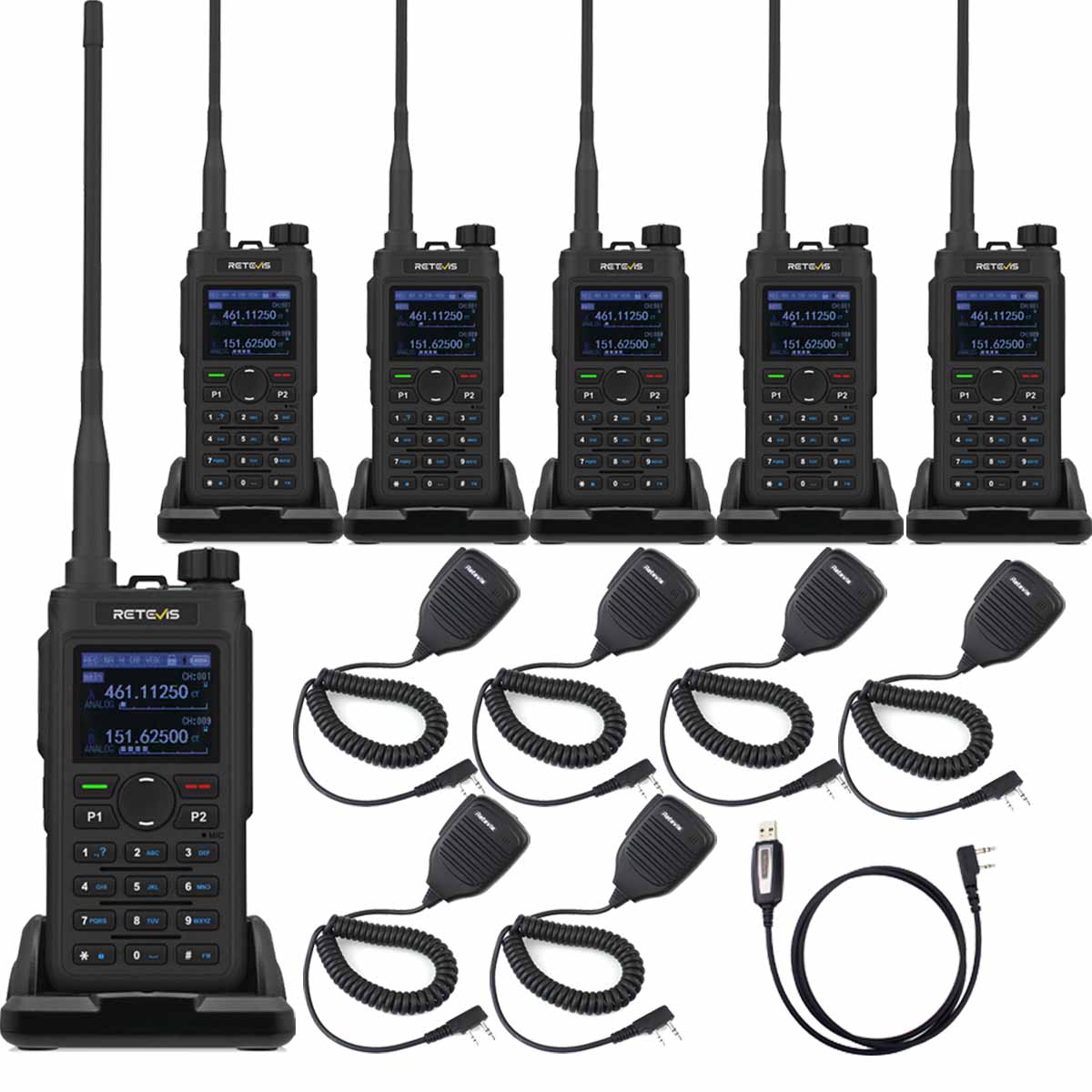 Retevis C62 5W UV Dual Band Group Call Business Two Way Radio with Microphone 6 Pack