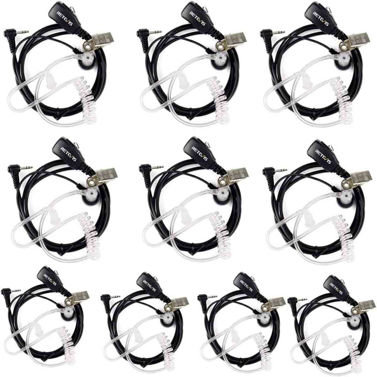 10Pack Retevis RT45 RA19 Acoustic Tube Walkie Talkie Earpiece with Mic 1 Pin 2.5mm
