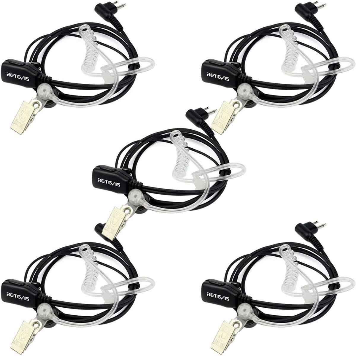 Retevis Auricolare 2 Pin Per Walkie Talkie Motorola E Hytera, Tubo Acustico Trasparente E PTT Grande, Per CP040 GP2000 GP300 TC500