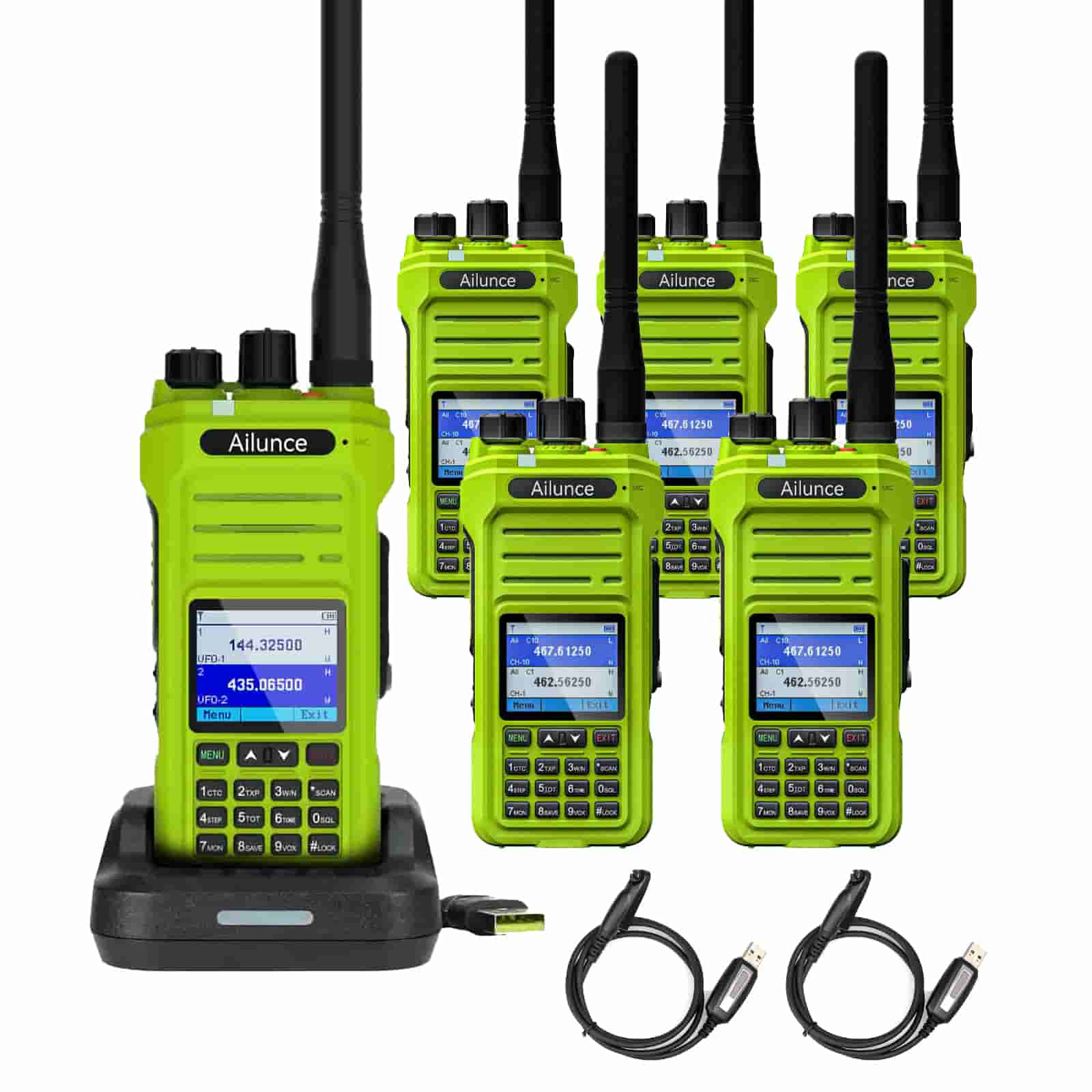 Ailunce HA1G IP67 Rugged GMRS Radio with 256 Channels(Green)-6Pack