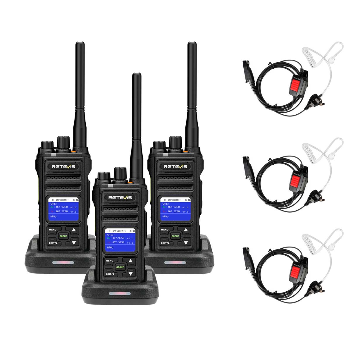 Retevis NR30S Long Range Waterproof GMRS Walkie Talkie with Earpieces 3pack