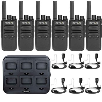 Retevis RT68B FRS Business Radio 6 Packs with Earpieces and Gang Charger | License-Free | 1200mAh Battery | Type-C Charging | VOX