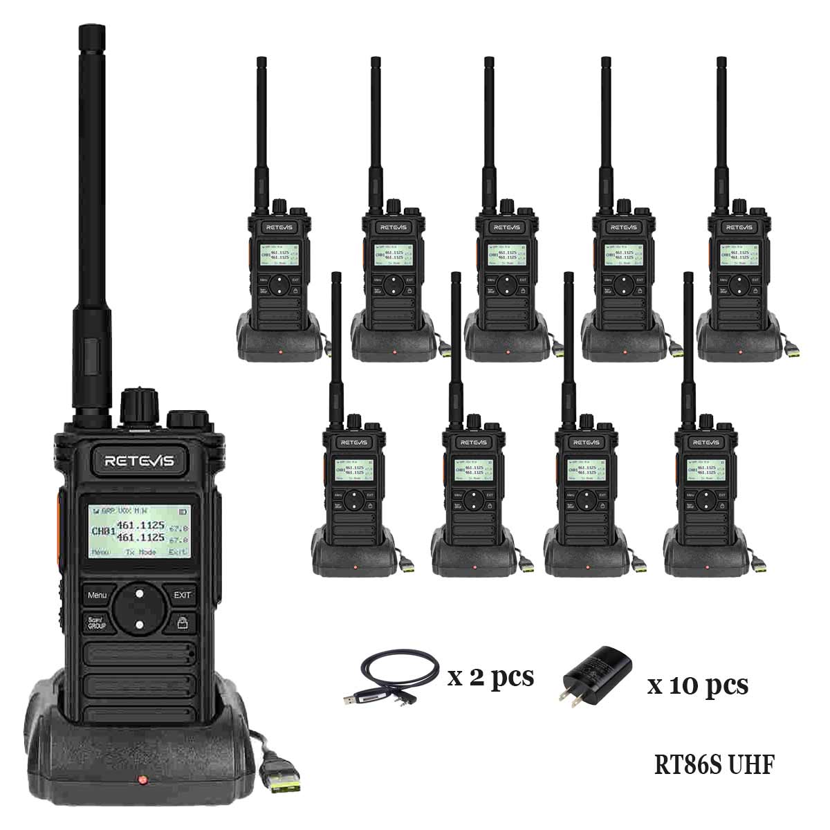 Retevis RT86S Long Range UHF Rugged Two Way Radio for Business 10pack