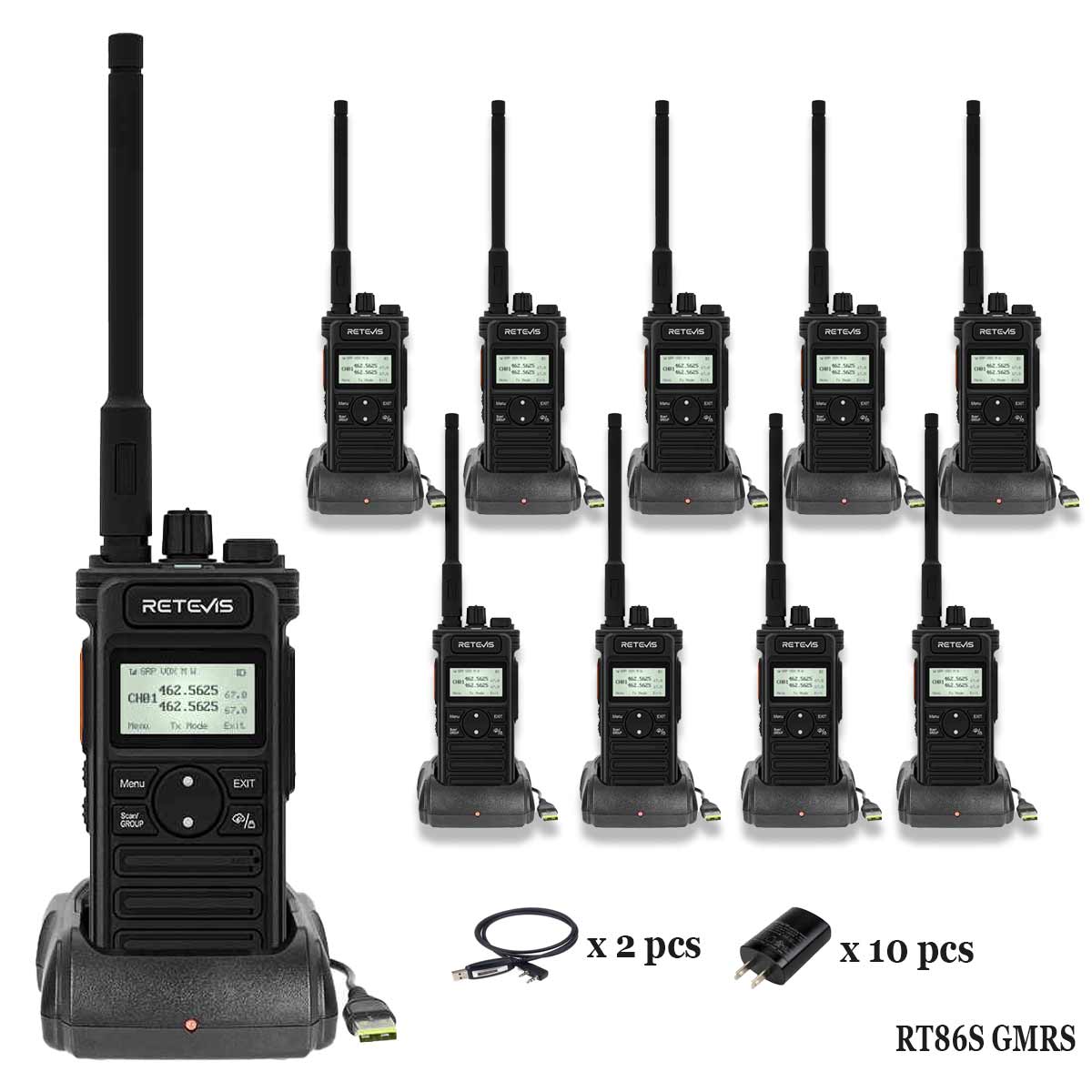 Retevis RT86S Long Distance GMRS walkie Talkie for Business Use 10pack