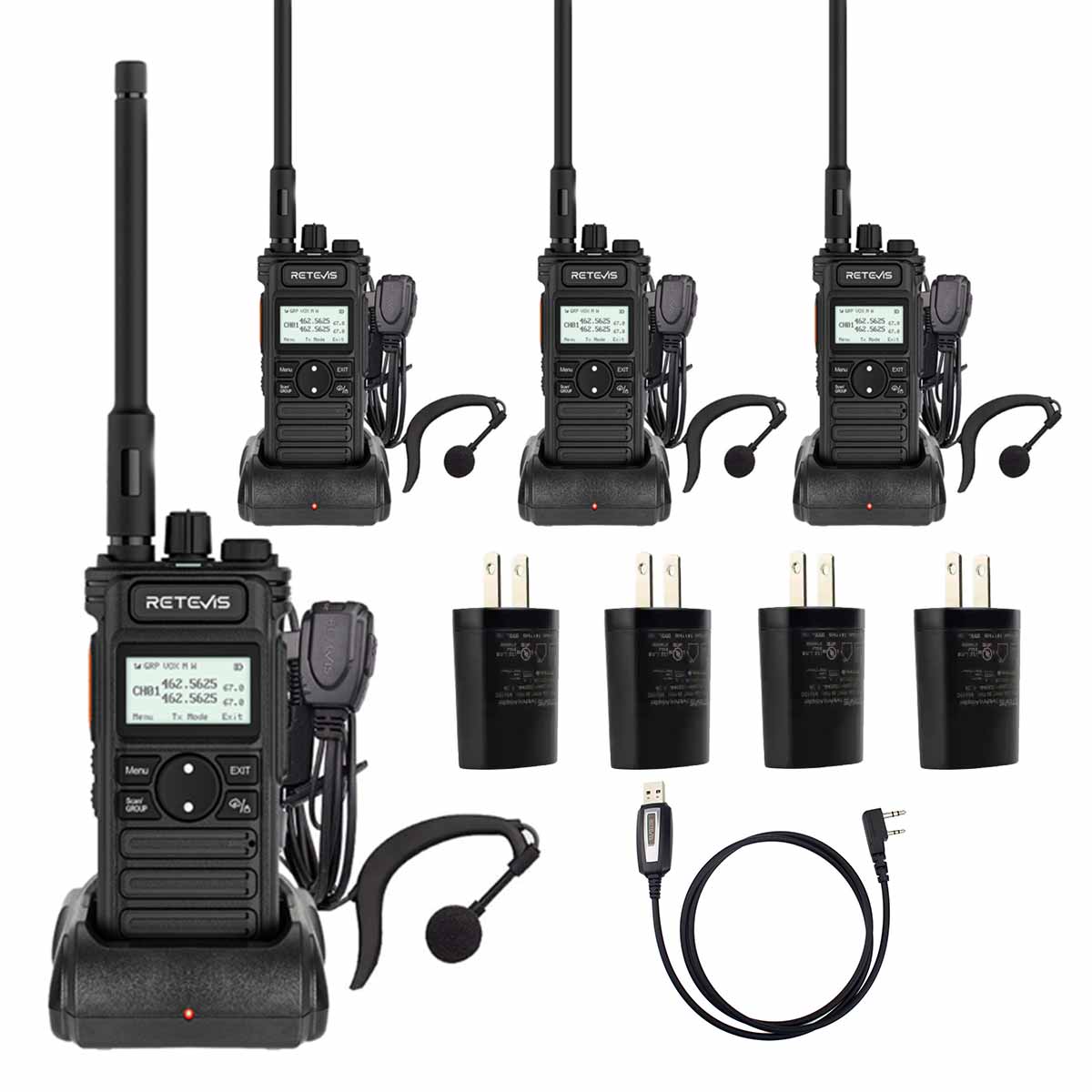 Retevis RT86S Long Range UHF Radio with G Shape Earpiece Kit 4Pack