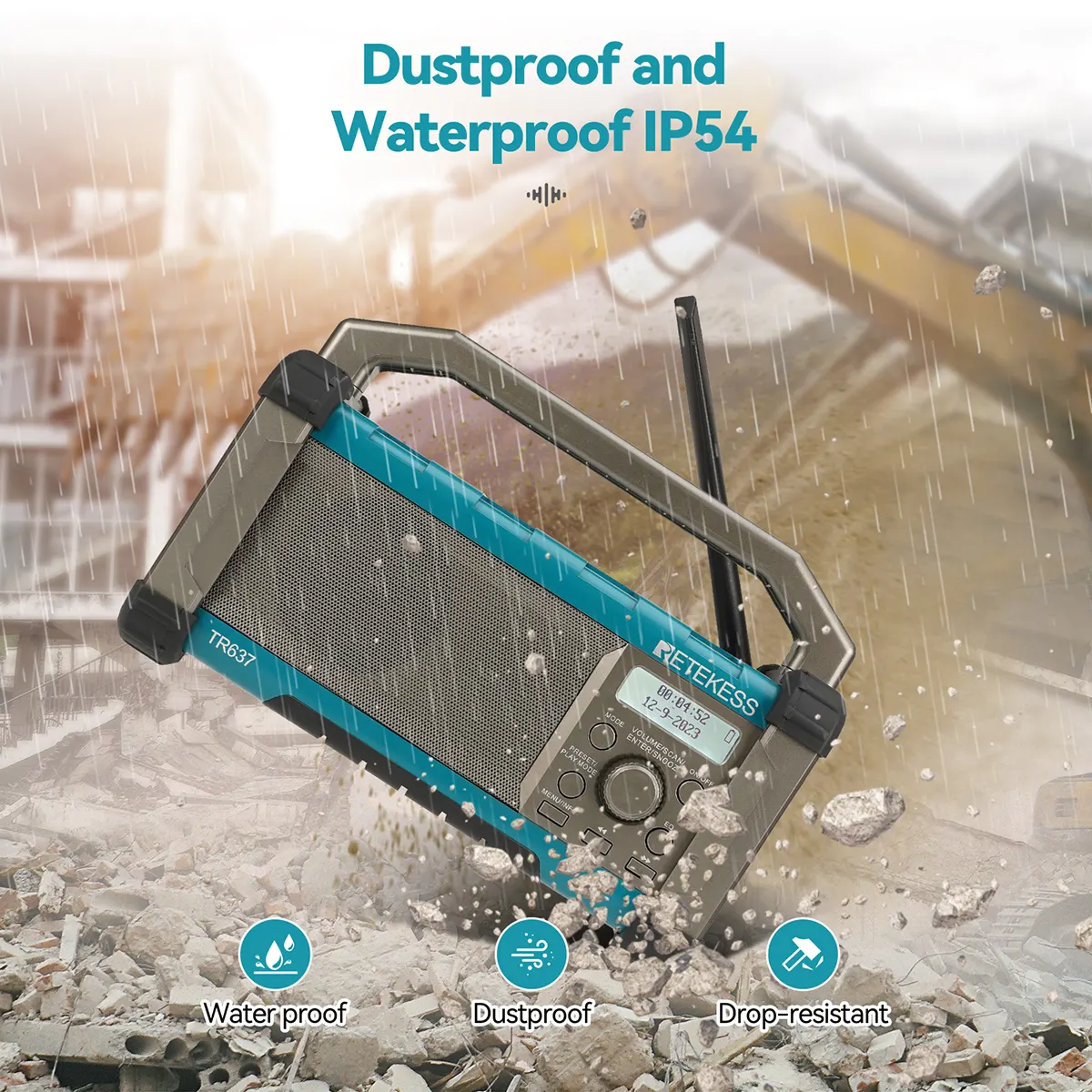 TR637 IP54 dust-proof and waterproof Jobsite bluetooth radio