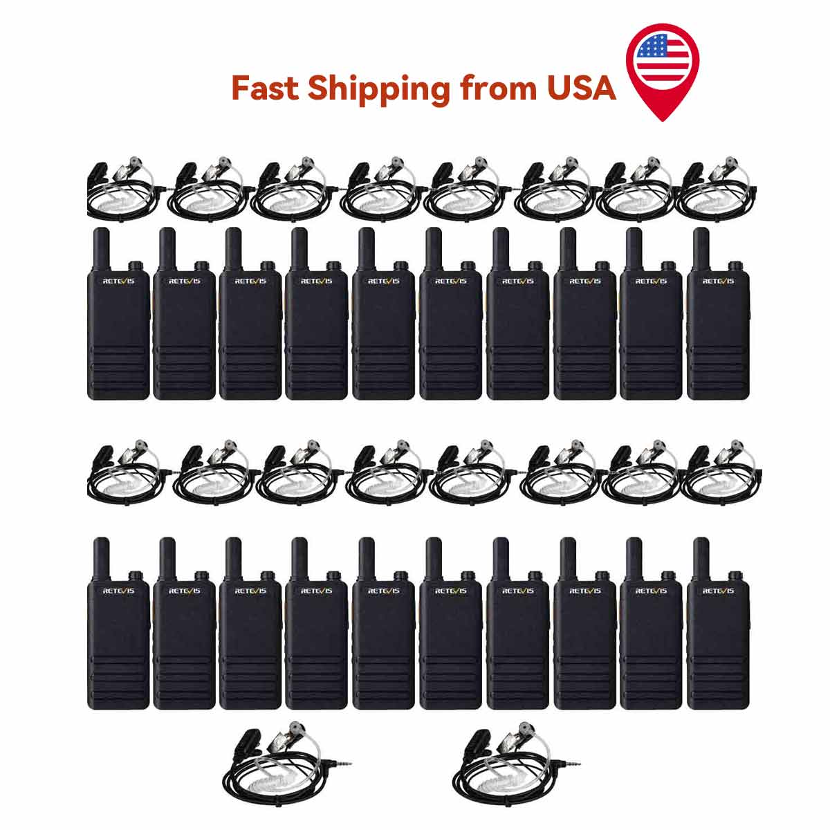 Retevis RT22P License Free Slim Radio with Acoustic Tube Earpieces 20Pack