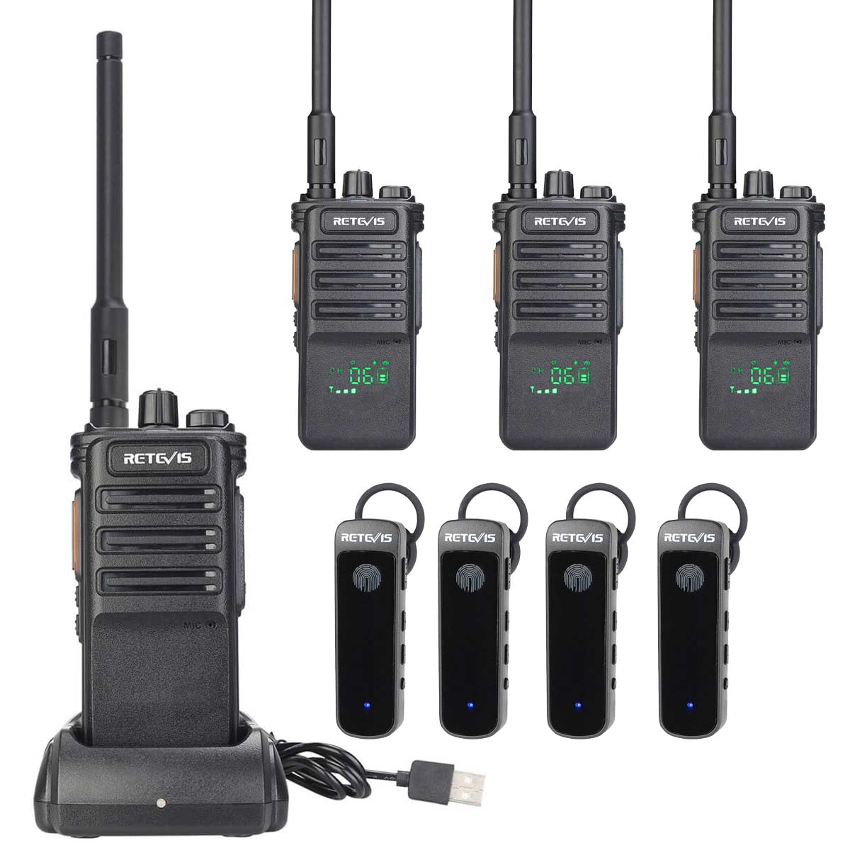 RB89 Long Range Bluetooth GMRS Radio with Bluetooth Headset 4Pack