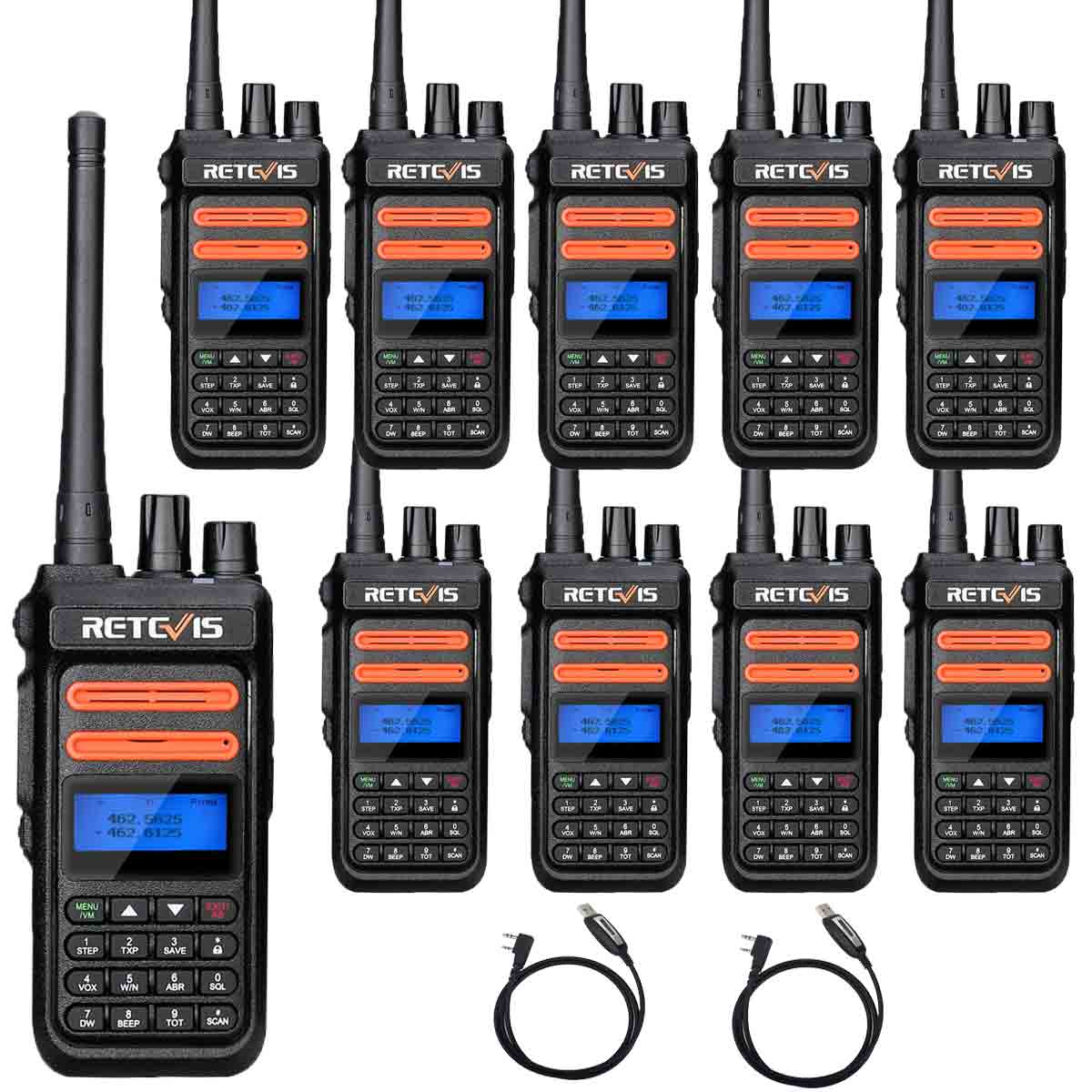 Retevis RT76P NOAA GMRS Two Way Radio 10 Pack With Program Cable 2 Pack