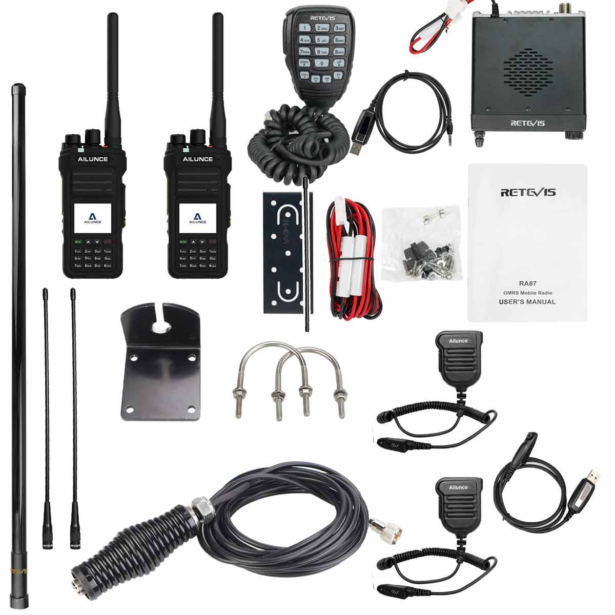 Retevis RA87 40W Mobile Radio With HA1G Rugged and Waterproof Radio-Long Distance GMRS Bundle