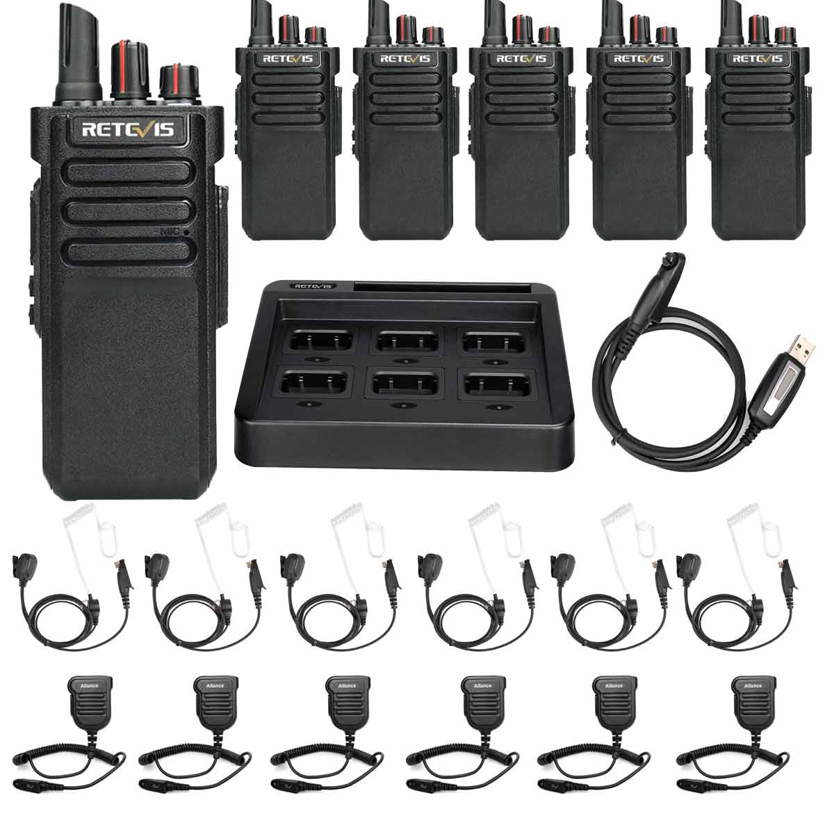 Retevis RT29 UHF IP67 Long Range Jobsite Radio With Mic and Earpiece 6pack