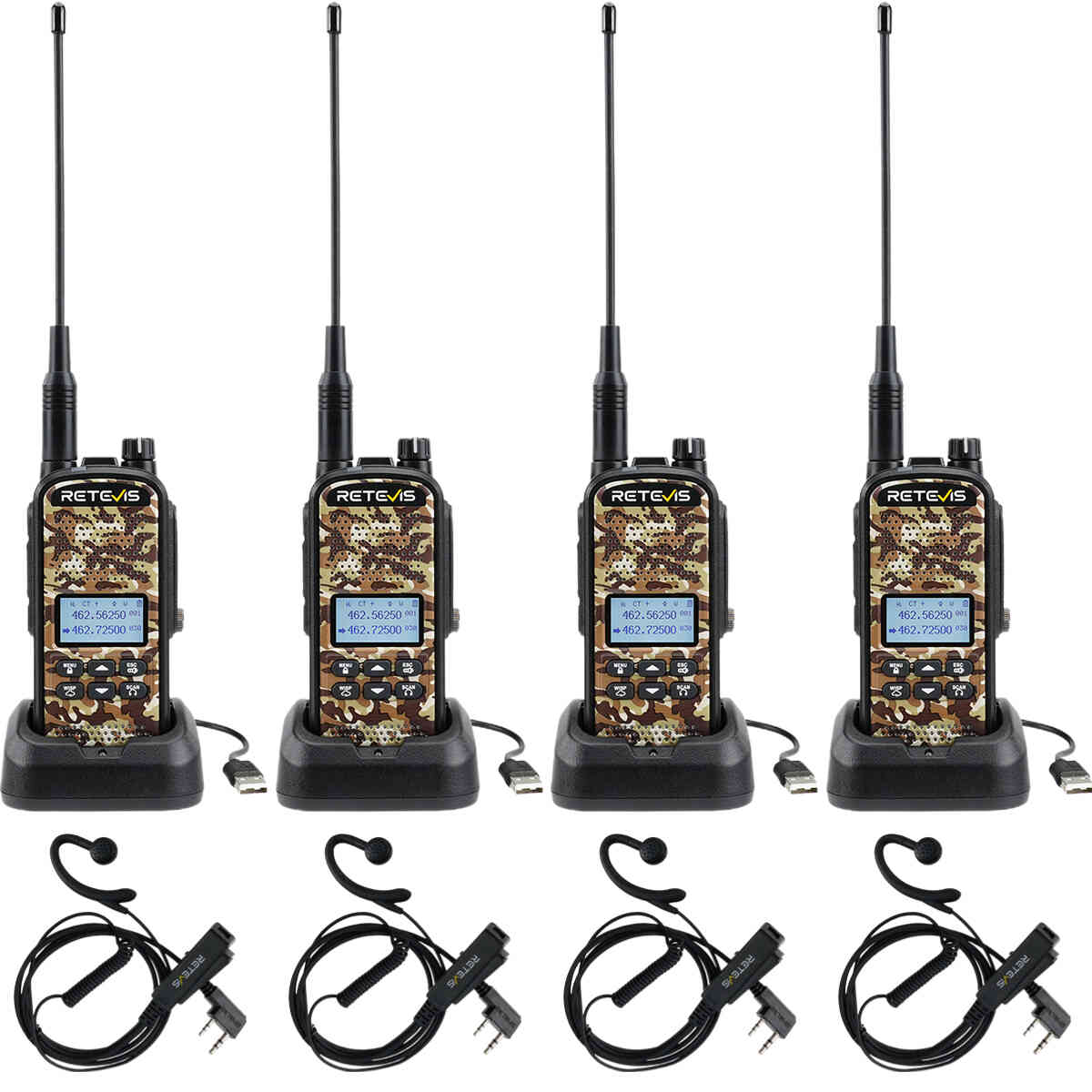 Retevis EZTalk 2 GMRS Hunting 2-Way Radios with Headset Bundle 4 Pack