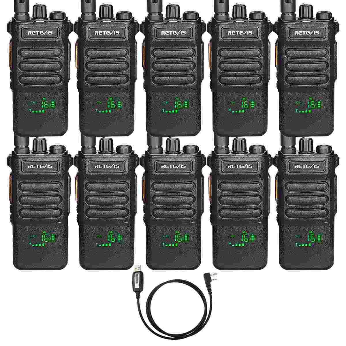 Retevis RT86 High Power Business Walkie Talkie 10Pack with Programming Cable