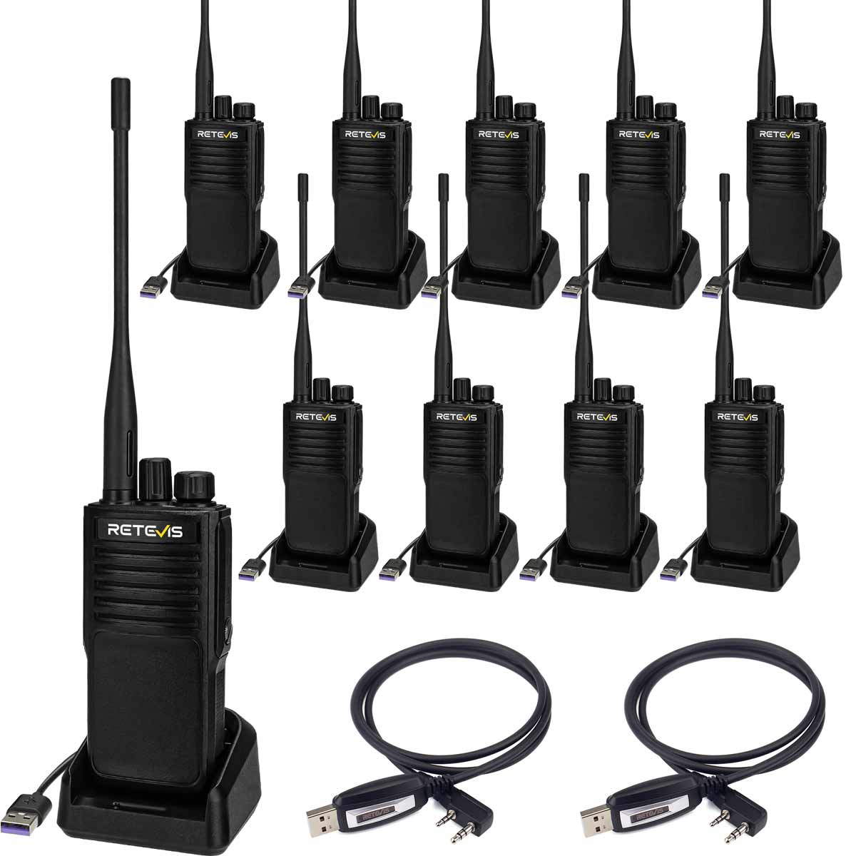 Retevis P2 Long Range Waterproof Walkie Talkie with Noise Cancellation 10Pack
