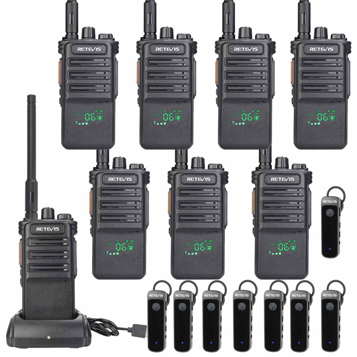 RB89 High Power GMRS Radio with Bluetooth Earpiece 8 Pack