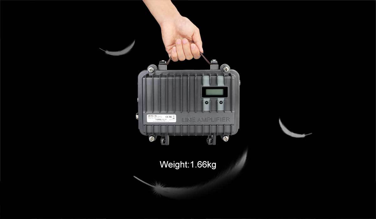 RT97 GMRS repeater size comparison showing a small portable footprint