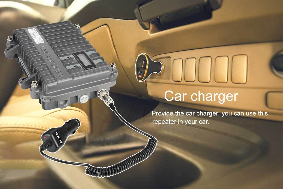 RT97 repeater power options: AC adapter, car plug, and solar battery