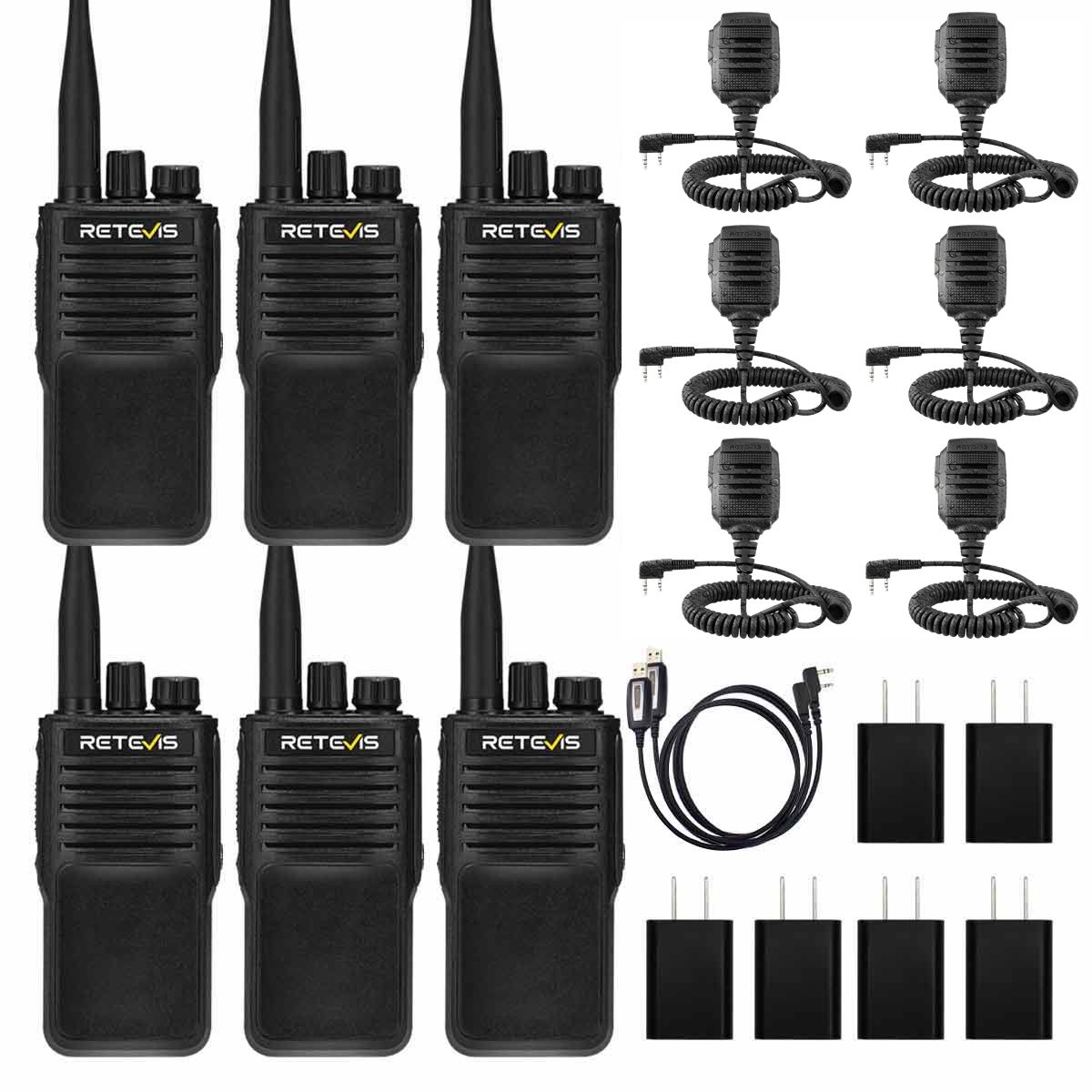 Retevis P2 Waterproof Walkie Talkie with Speaker Mic (6 Pack)