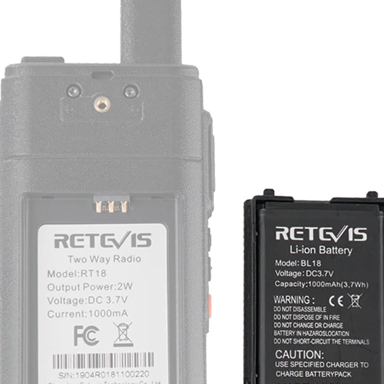 1000mAh 3.7V Original Rechargeable Li-ion Battery for Retevis RT18