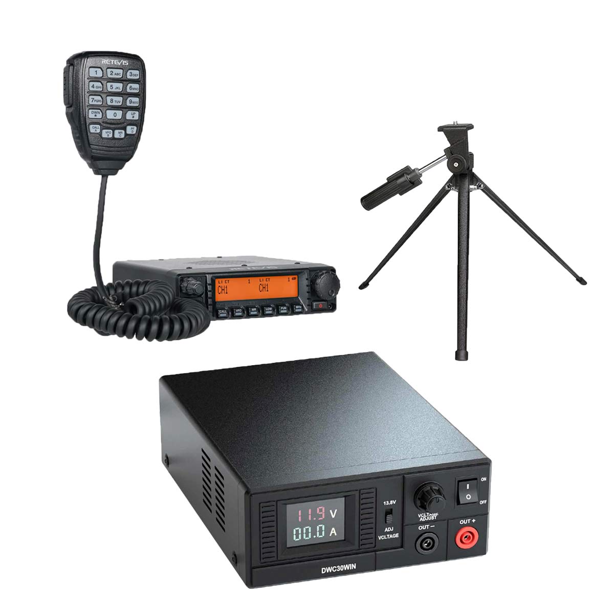 Retevis RA87 High Power GMRS Mobile Radio+Table Tripod+Desktop Power Supply