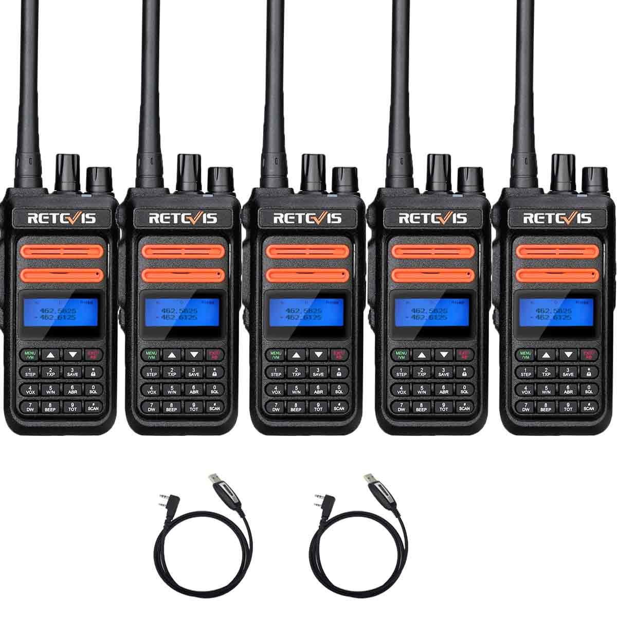 Retevis RT76P NOAA GMRS Two Way Radio 5 Pack With Program Cable