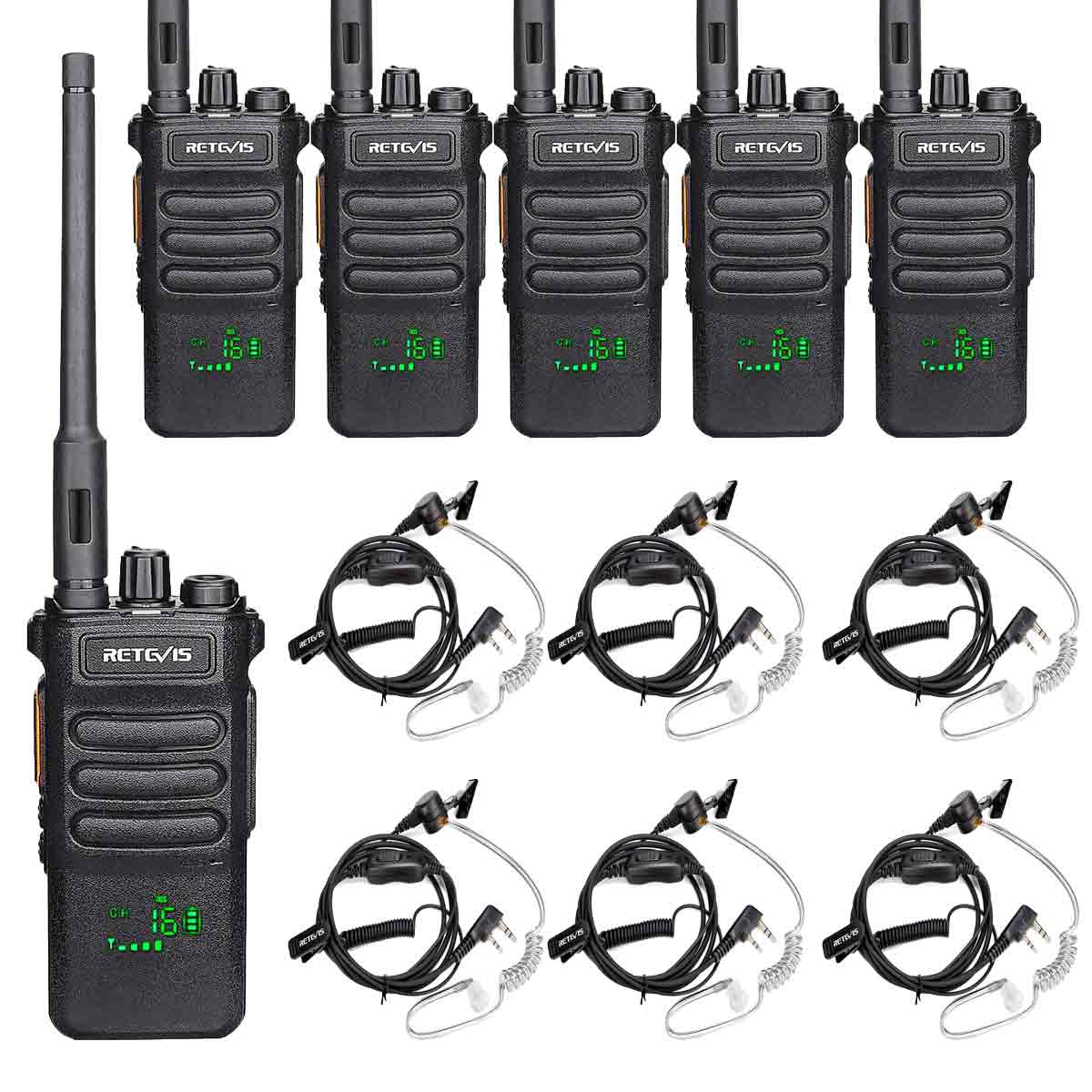RT86 Commercial Two Way Radio with Covert Acoustic Tube Earpiece Headset 6Pack