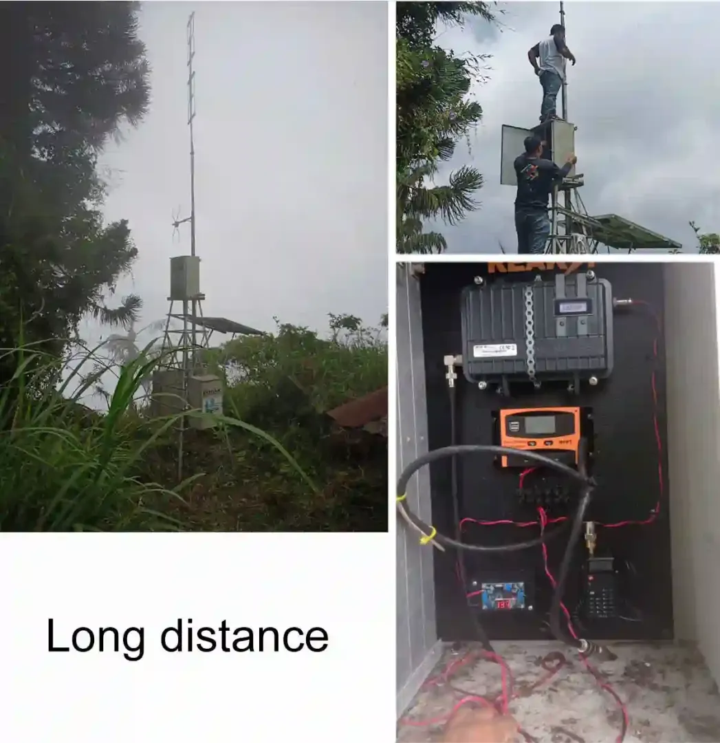 RT97 GMRS repeater extending handheld radio range on a farm