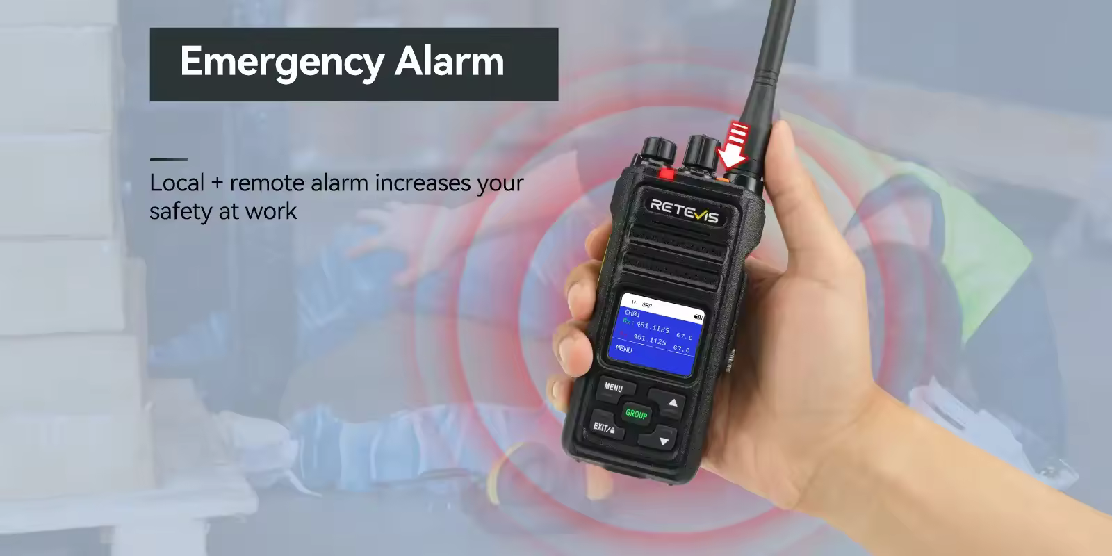 Retevis NR30S GMRS emergency two way radio with local and remote alarm