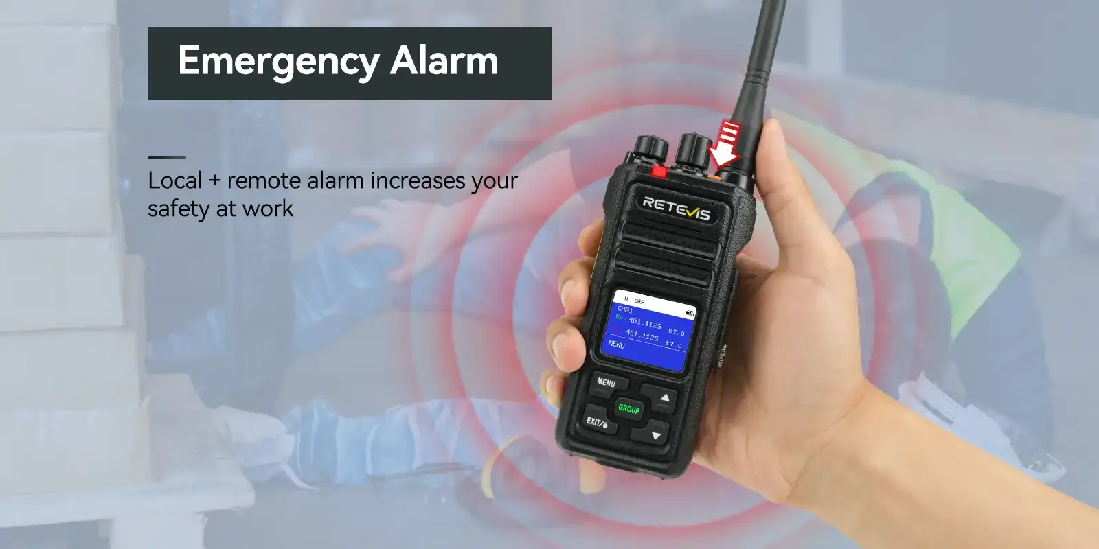 Retevis NR30S GMRS emergency two way radio with local and remote alarm
