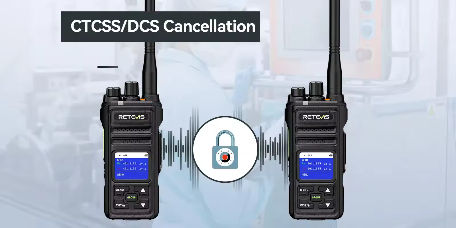 Retevis NR30S GMRS radio with one-touch CTCSS and DCS cancellation