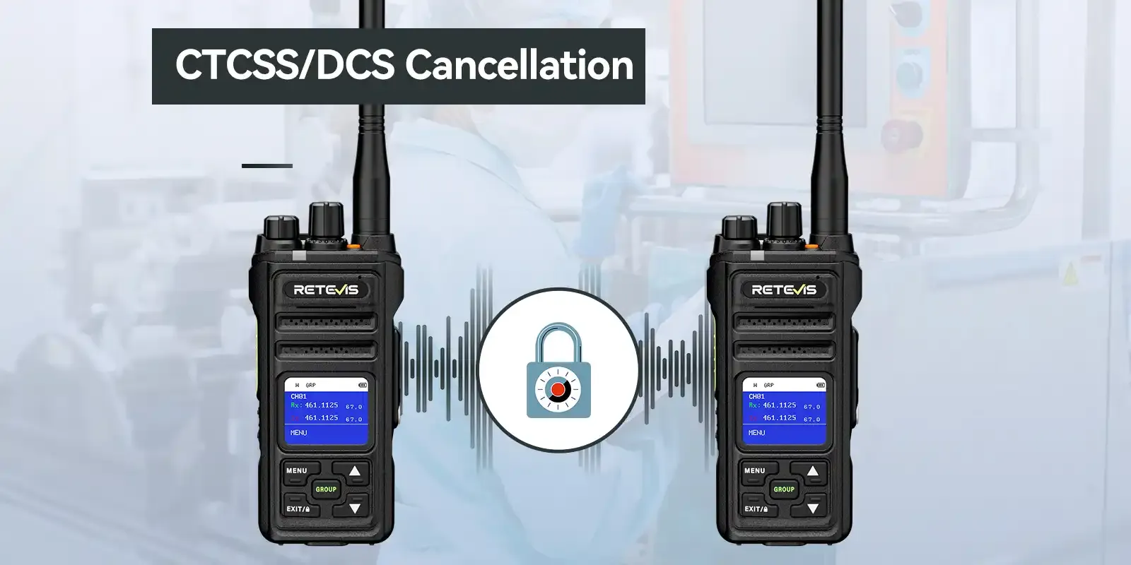 Retevis NR30S GMRS radio with one-touch CTCSS and DCS cancellation