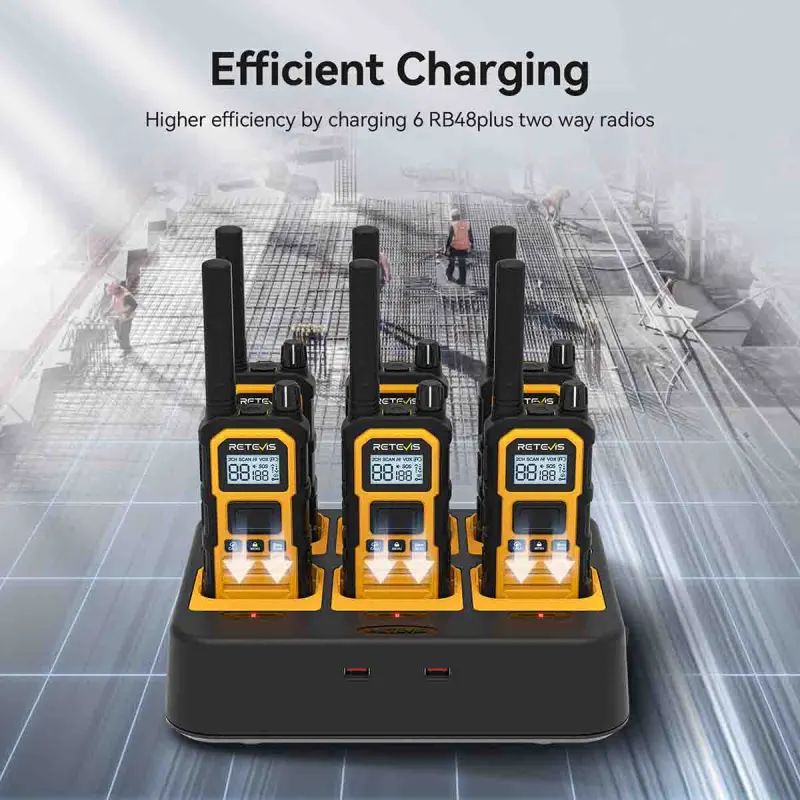 Retevis RB48P GMRS Heavy Duty Two Way Radio 24 Pack with 4 pack 6-way charger